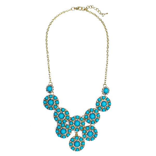 Turquoise Beaded Stone Bloom Statement Necklace